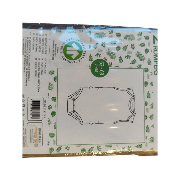 Kūdikių romperių rinkinys, 2 vnt., balti, dydis 62–68 (2–6 mėn.)