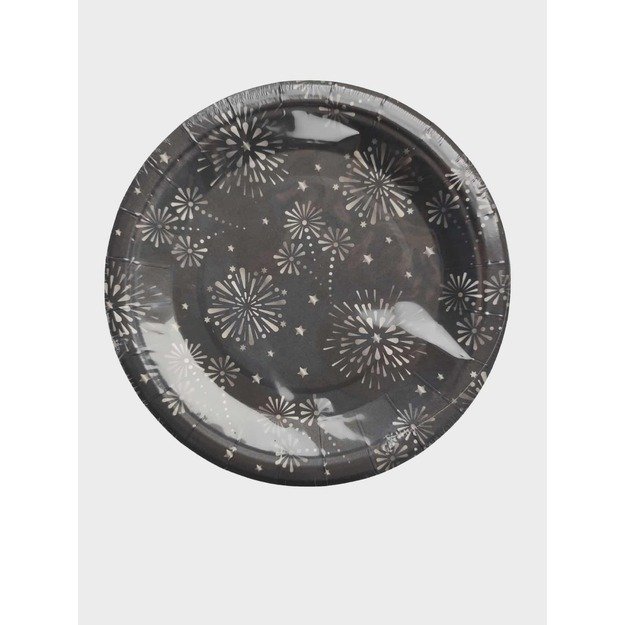 Popierinės lėkštės su sidabriniais fejerverkais, 15 vnt., Ø18 cm