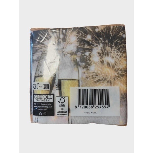  Servetėlės „Šampano taurės ir fejerverkai“, 24x24 cm, 30 vnt 1