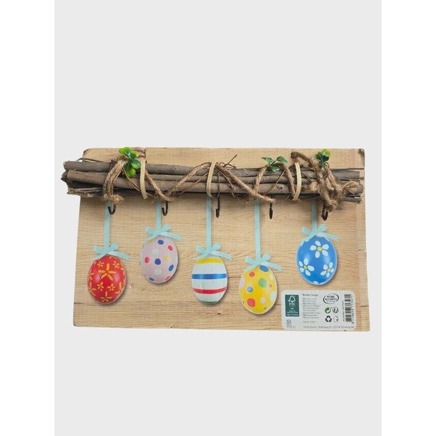 Medinė velykinė sieninė pakaba su kiaušinių dekoracijomis