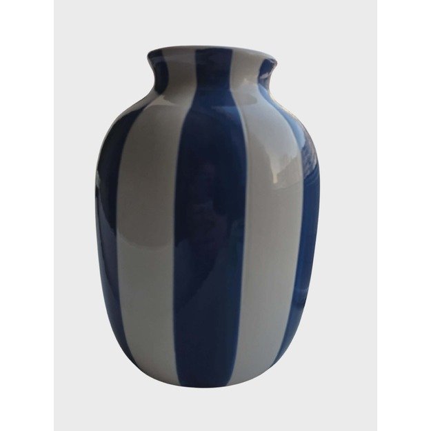 Keraminė dekoratyvinė vaza mėlyna–balta, dryžuota 1