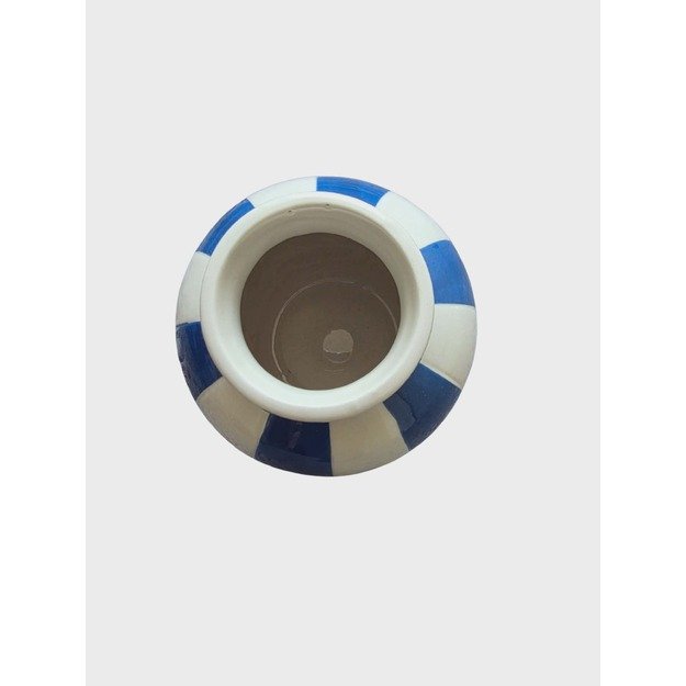 Keraminė dekoratyvinė vaza mėlyna–balta, dryžuota 2