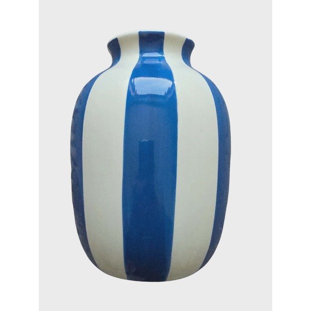 Keraminė dekoratyvinė vaza mėlyna–balta, dryžuota