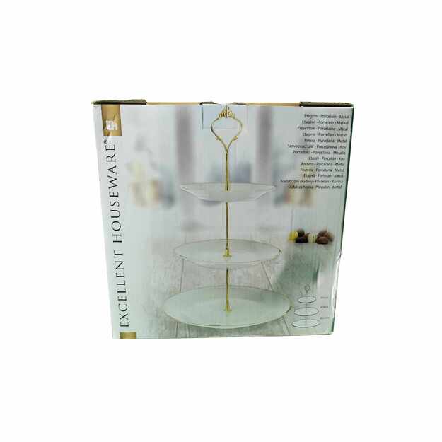 Excellent Houseware trijų aukštų serviravimo stovas – porcelianas, metalas, 35 cm 1