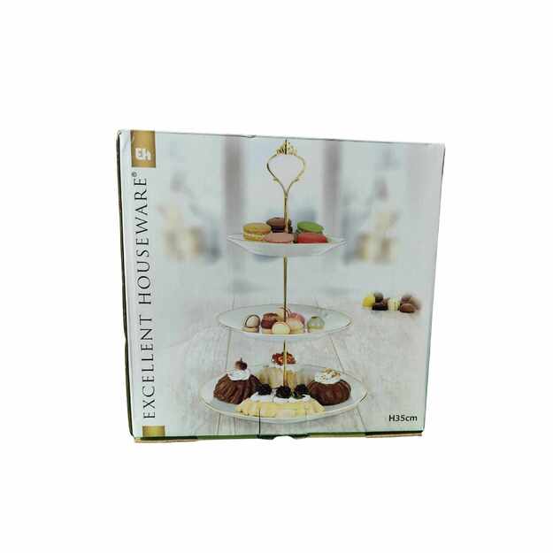 Excellent Houseware trijų aukštų serviravimo stovas – porcelianas, metalas, 35 cm