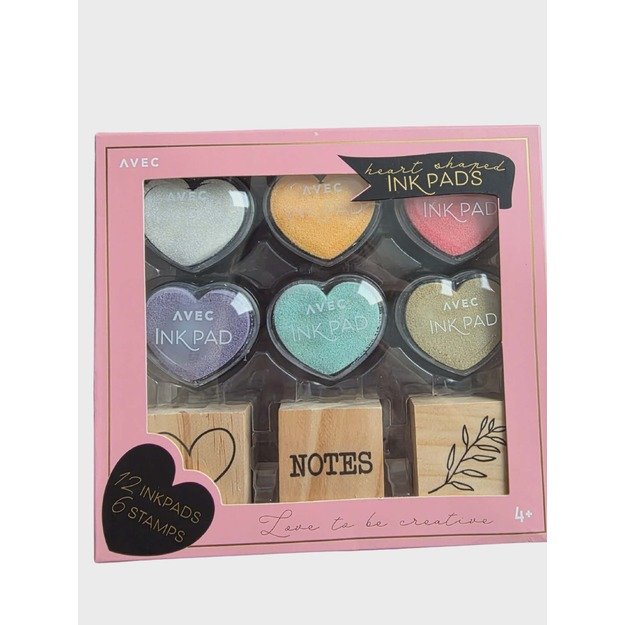 AVEC širdelės formos rašalo pagalvėlių ir antspaudų rinkinys, ryškių spalvų