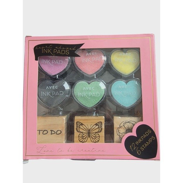 AVEC širdelės formos rašalo pagalvėlių ir antspaudų rinkinys, ryškių spalvų 1