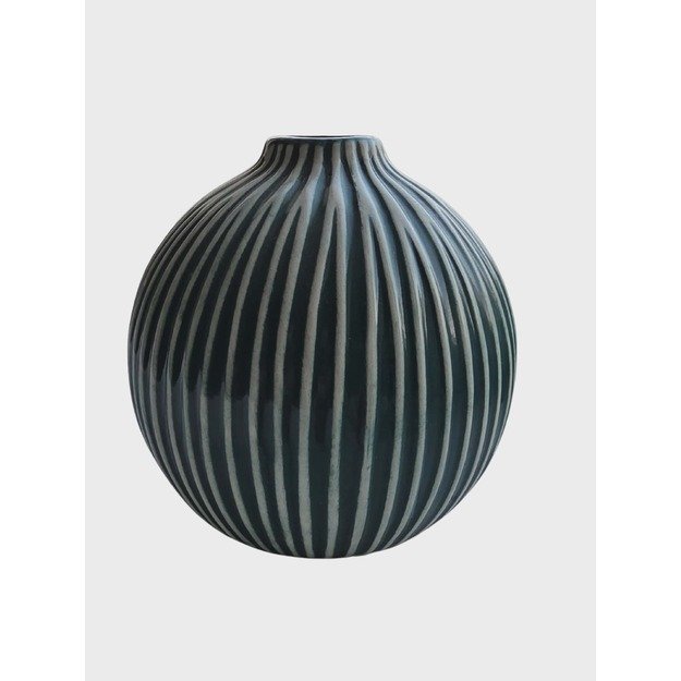 Keraminė dekoratyvinė vaza žalia–balta, apvali 2