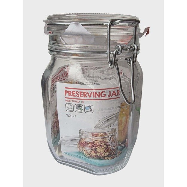 Stiklinis konservavimo stiklainis su užsegamu dangčiu 1000 ml