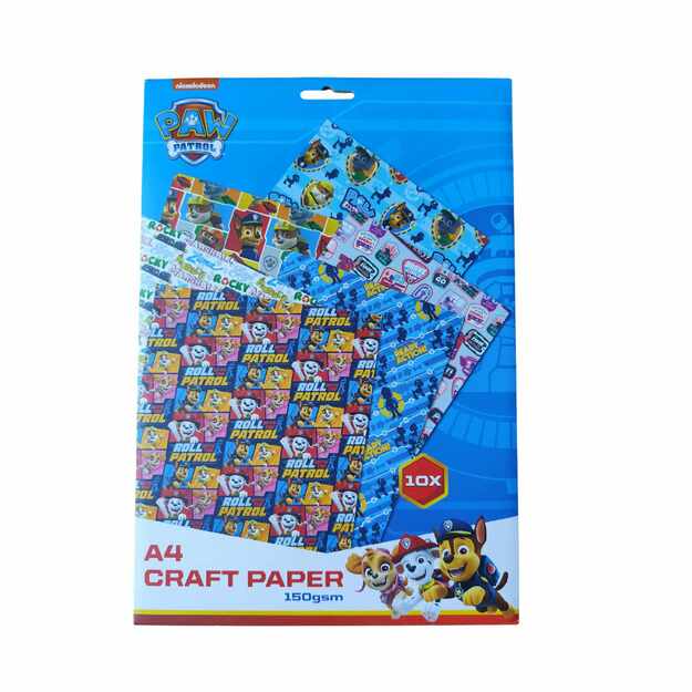 Paw Patrol dekoratyvinis A4 popierius rankdarbiams, 10 lapų rinkinys (150 gsm)