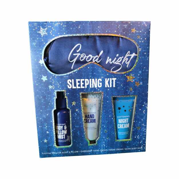 Rinkinys „Good Night“ – miego purškiklis, rankų kremas, naktinis kremas ir miego kaukė