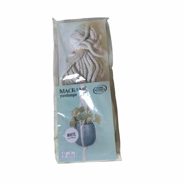 Macrame pakabinamas gėlių laikiklis, baltas, 100 cm