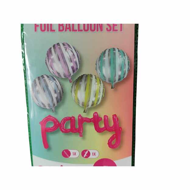 Folinių balionų rinkinys „Party“ (5 vnt.) – rožinis užrašas