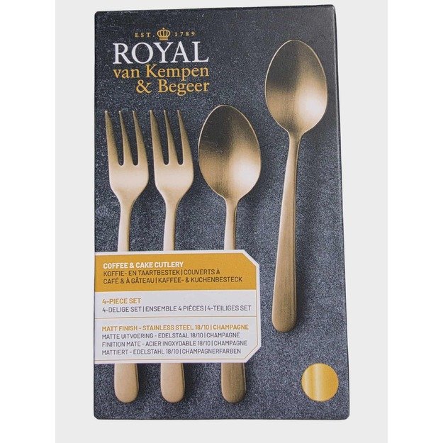 Royal van Kempen & Begeer kavos ir pyrago įrankių rinkinys, 4 vnt., 18/10 nerūdijantis plienas, šampano spalva