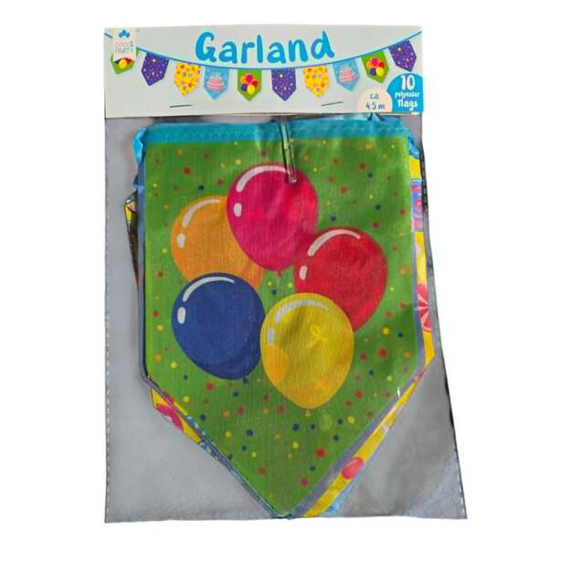 Cool2Party šventinė vėliavėlių girlianda su balionais, 4,5 m