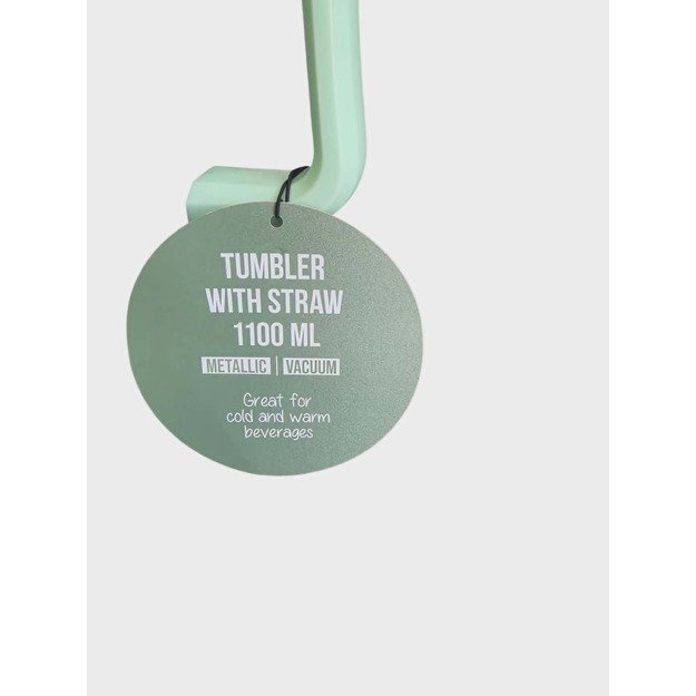 Metalinis vakuuminis puodelis su šiaudeliu 1100 ml – žalias 1