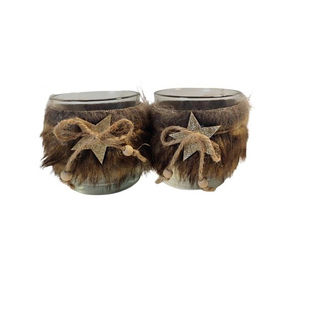 Žvakidė su kailiu ir žvaigždutės dekoru 1