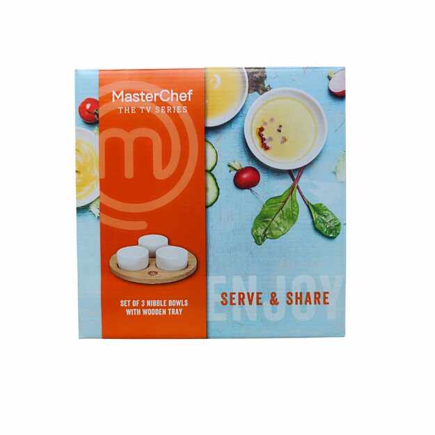 MasterChef 3 užkandžių dubenėlių rinkinys su medine padėkle