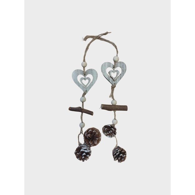  Medinė girlianda su širdelėmis, kankorėžiais ir cinamono lazdele, 38 cm