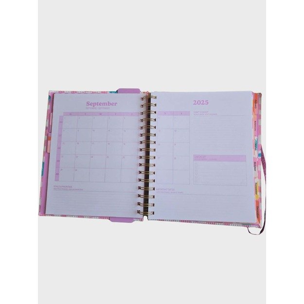 Darbotvarkė (agenda) 2025–2026 su skirtukais ir 2 lipdukų lapais, spiralinis įrišimas 1