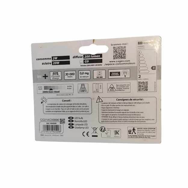 LED G9 kapsulinė lemputė 2W 200lm šilta balta 1