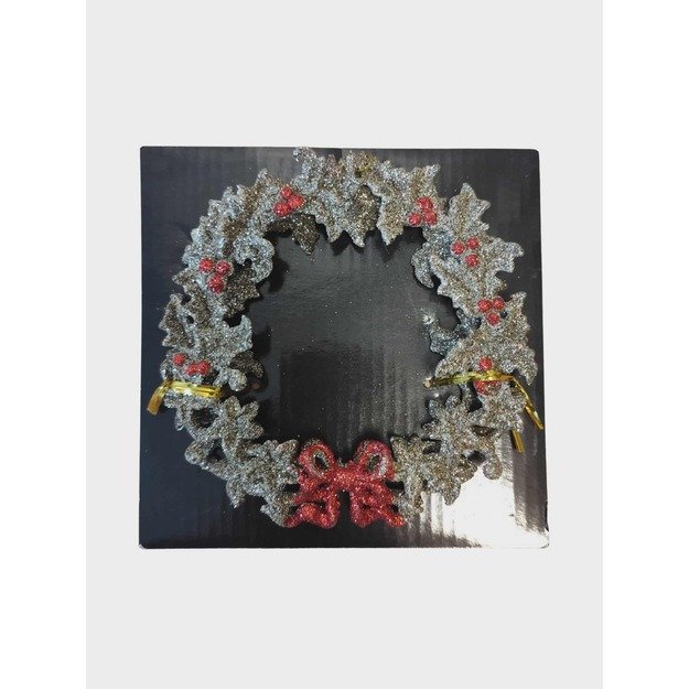  Kalėdinis pakabinamas vainikas „Auksinis su raudonu kaspinu“