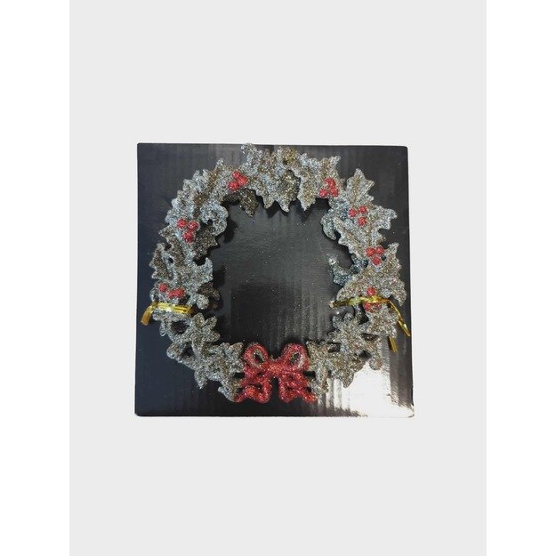  Kalėdinis pakabinamas vainikas „Auksinis su raudonu kaspinu“ 1