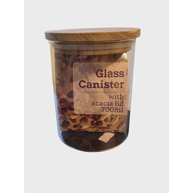 Stiklinis laikymo indas su akacijos medienos dangteliu 700 ml