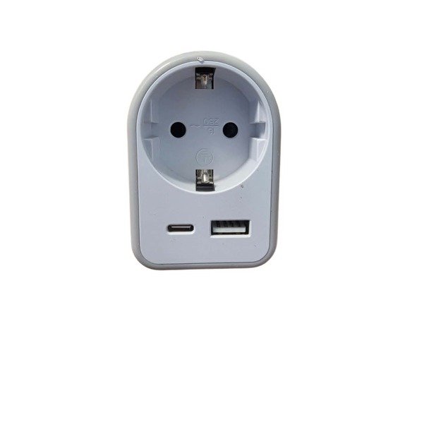 Schuko elektros lizdo adapteris su USB-A ir USB-C 1