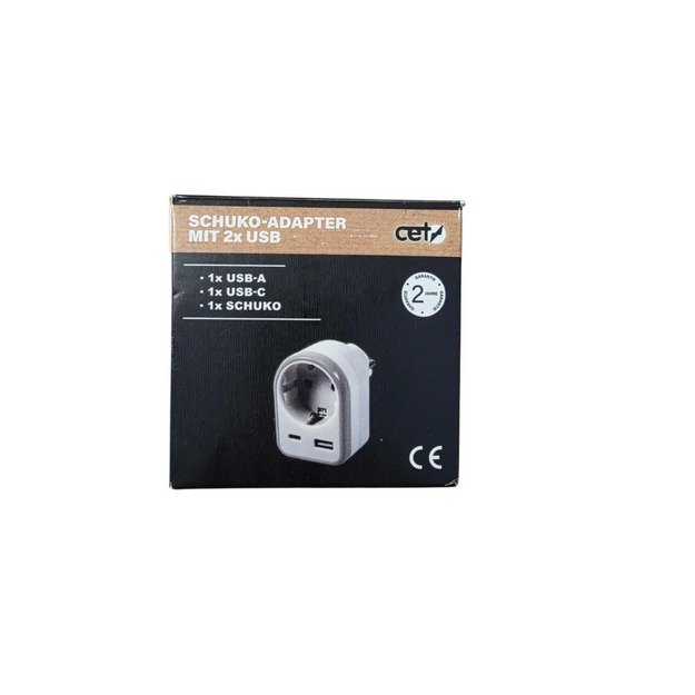 Schuko elektros lizdo adapteris su USB-A ir USB-C
