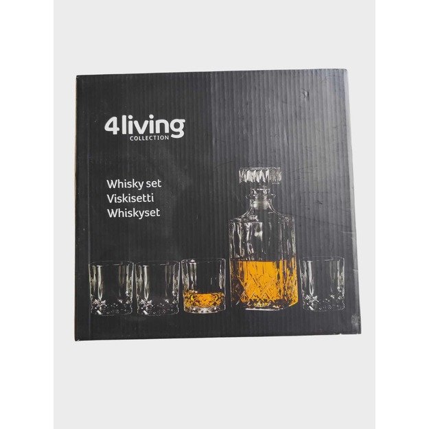4Living stiklo viskio rinkinys su grafinu ir 4 stiklinėmis