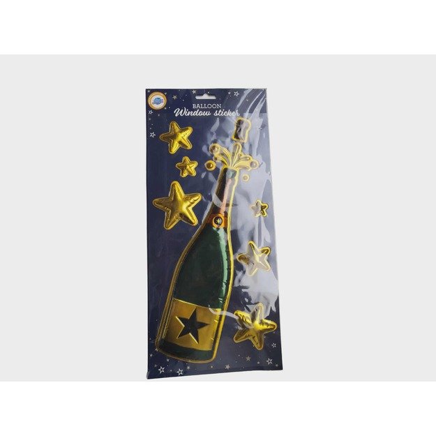 Langų lipdukai „Šampano butelis ir žvaigždės“, 36 cm