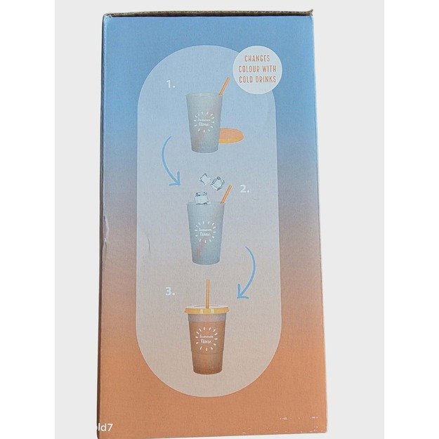 Spalvą keičiantys puodeliai su dangteliais ir šiaudeliais „Summer time“, 590 ml (4 vnt.) 1