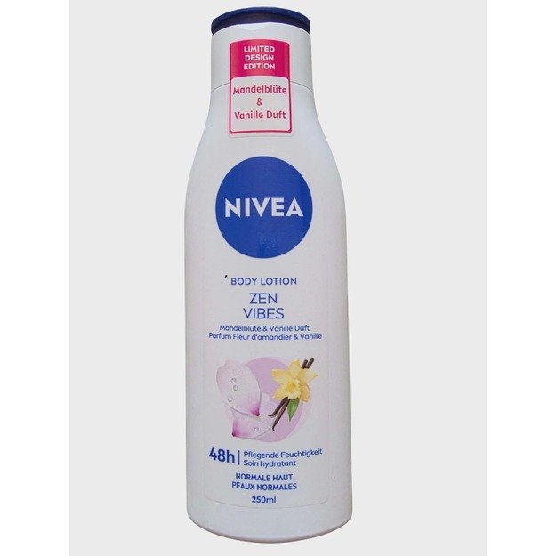 NIVEA Zen Vibes kūno losjonas, migdolų žiedų ir vanilės kvapas, 250 ml