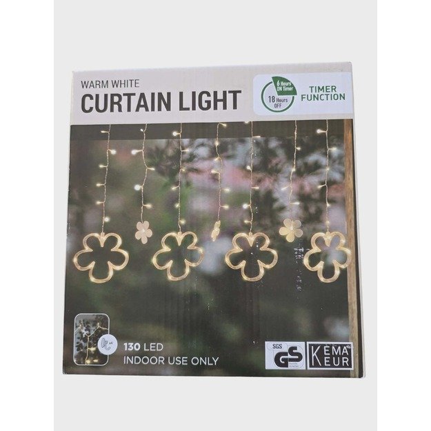 LED užuolaidinės lemputės su gėlių formomis, šiltai baltos