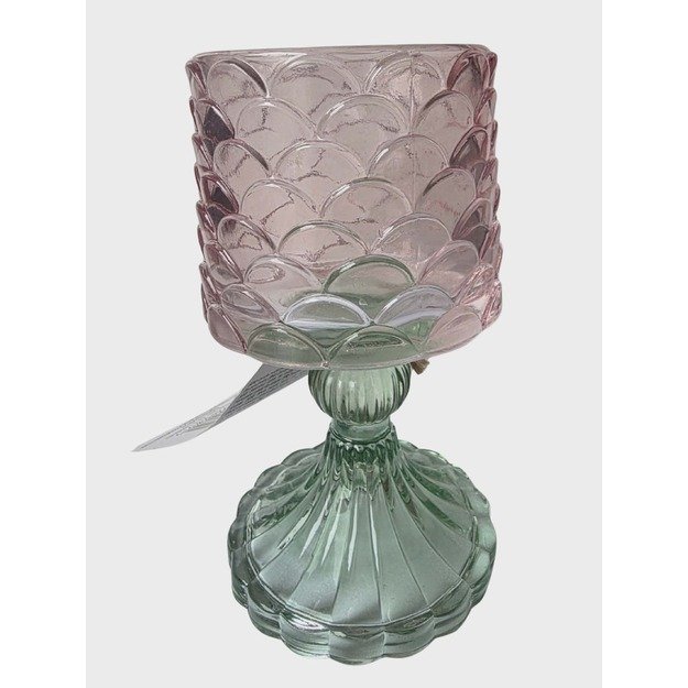 Stiklinė žvakidė „Seasons & Style“ rožinė/žalia (7.5x7.5x15 cm)