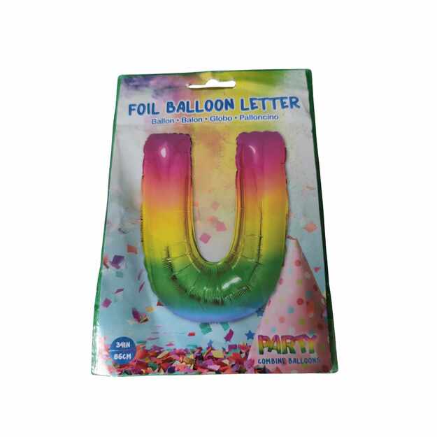 Folinis balionas raidė U, spalvotas, 86 cm