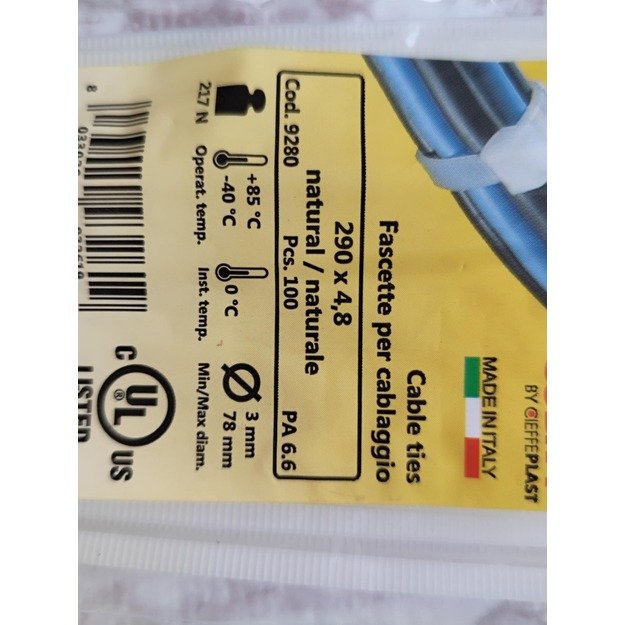 Kabelių tvirtinimo dirželiai „Cobra“ 290 x 4.8 mm, 100 vnt. 2