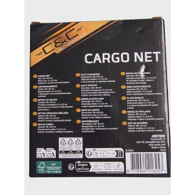 Automobilio bagažinės tinklelis su elastinėmis virvėmis, 98 × 64 cm 1
