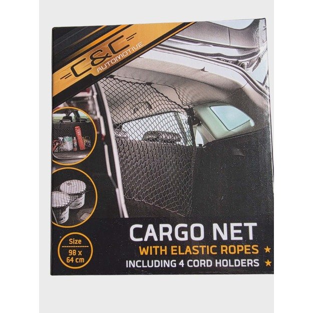 Automobilio bagažinės tinklelis su elastinėmis virvėmis, 98 × 64 cm