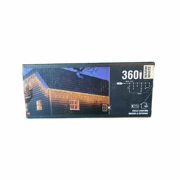 Kalėdinės LED varveklio formos girliandos 360 LED, šiltai baltos, vidaus ir lauko naudojimui