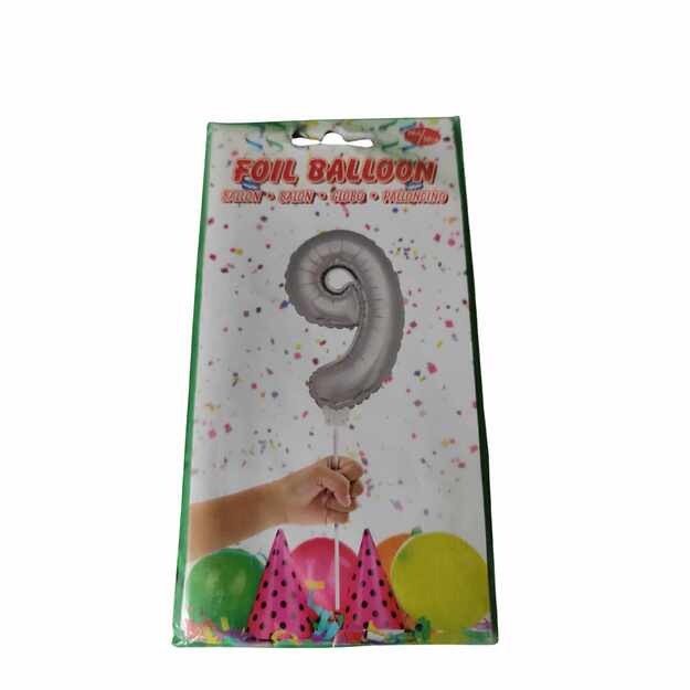 Folinis balionas skaičius 9, sidabrinis, 36 cm 2