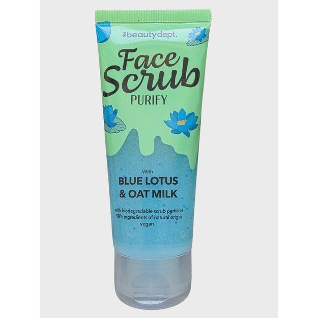 the beautydept. Face Scrub Purify su mėlynuoju lotosu ir avižų pienu, 75 ml