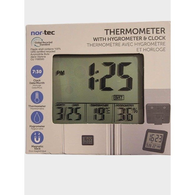Vidaus termometras su higrometru ir laikrodžiu NOR-TEC