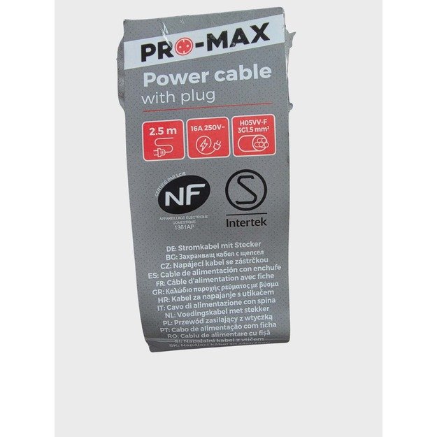 Maitinimo laidas su kištuku Pro-Max 2,5 m 2