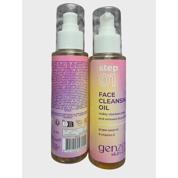 Veido prausimo aliejus „GenZEN Step 01“ su vynuogių kauliukų aliejumi ir vitaminu E, 100 ml 1