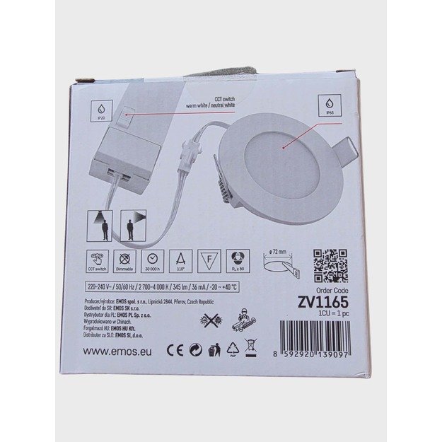 Įleidžiamas LED šviestuvas EMOS IP65, 4,5 W, CCT 1