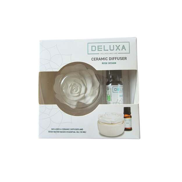 Deluxa keramikinis aromatų difuzorius „Rose“ su eteriniu aliejumi