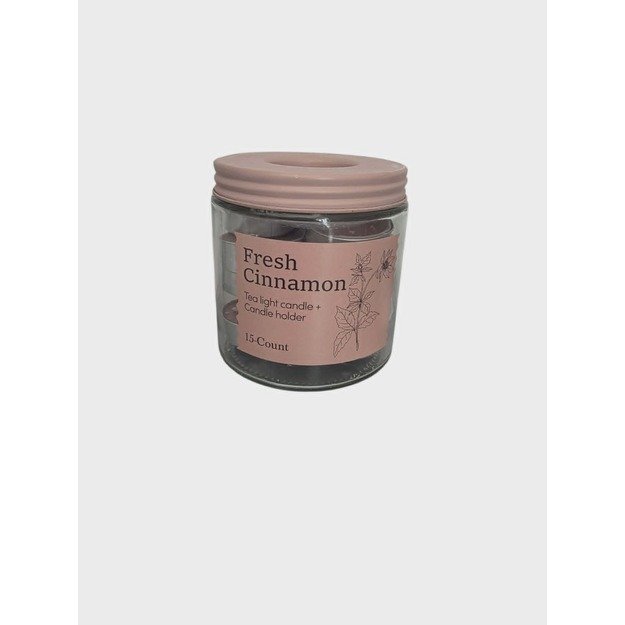 Fresh Cinnamon kvapnios arbatinės žvakutės su stikliniu indu, 15 vnt.