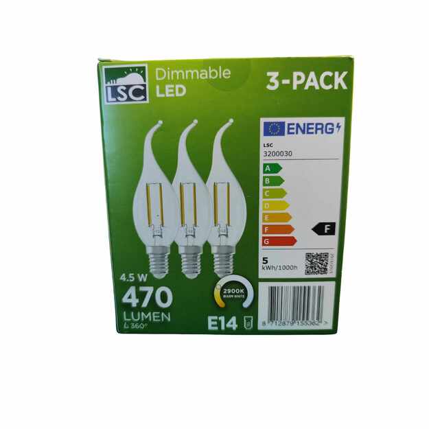 LSC LED lemputės E14 4.5W 470lm 2900K dimmable 3 vnt.